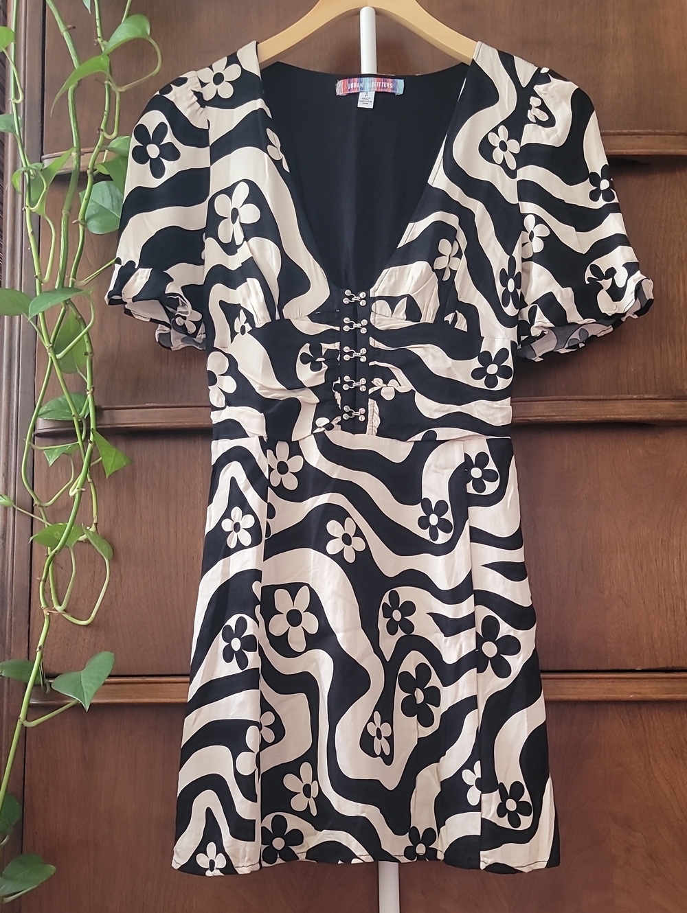 Urban Outfitters Retro Black and Cream Bold Floral  Mini Dress